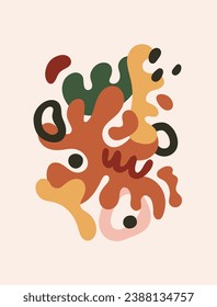 Abstract modern organic shapes, poster design. Creative natural geometric wall art in trendy style. Vertical minimalist card background with random fluid composition. Colored flat vector illustration