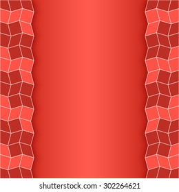 Abstract modern ornamental text or photo layout with vertical light and dark red shades borders of rhombus and square shapes on red gradient background