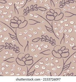 Resumen del diseño floral de contorno moderno sobre fondo marrón. Patrón batik de vector floral.