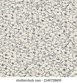 Abstract modern outline grunge flower pattern on beige background.