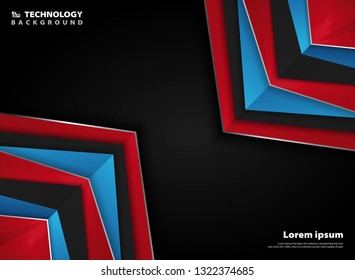 Abstract modern page red blue white colors background of gradient silver triangles shape technology. You can use for presentation, poster, ad, artwork, modern design. vector eps10