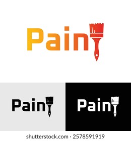 Abstract modern paint vector logo design template featuring the word pain with a paintbrush icon