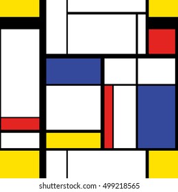 Abstract Modern Painting In Mondrian Style, Seamless Pattern