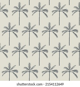 Abstract modern palm trees vector repeat pattern on beige background.