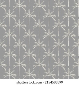 Abstract modern palm trees vector repeat pattern on grey background.