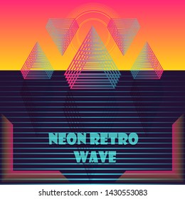 Abstract Modern pastel colored vector in 80s style. Synthwave. Vaporwave style. Neon Retrowave, retro futurism, webpunk. 