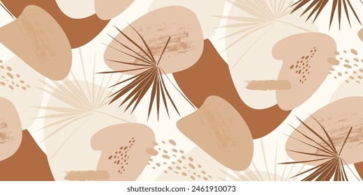 abstract modern pattern with natural shapes and natural shades with dry plant leaves in vector for fabric and surface design
