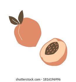 Abstract modern peach fruit icon  isolated on white background. Vector hand drawn flat  illustration.   Peach logo design.