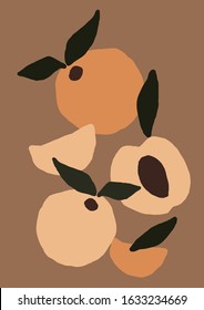 Abstract modern peach fruit on light background. Fashion minimal trendy art in paper cut mosaic flat style minimal poster print. Vector hand drawn illustration