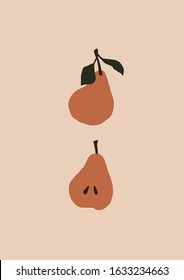 Abstract modern pear fruit on light background. Fashion minimal trendy art in paper cut mosaic flat style minimal poster print. Vector hand drawn illustration