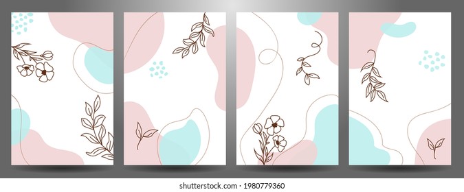 Abstract modern pink blue vector design set for social media. Floral minimal background. Premium stripe vector layout. Facebook or Instagram cover.