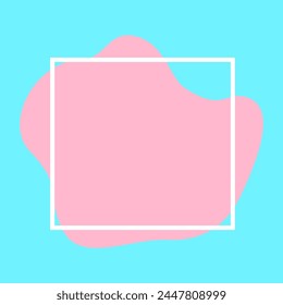 Abstract modern pink colored shape with white frame on the bright blue background. Art in minimal trendy style. Design template for social media post stories. Poster art. Wall art.