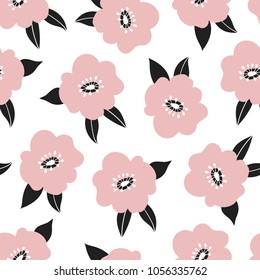 Abstract modern pink floral pattern over white background. Vector illustration