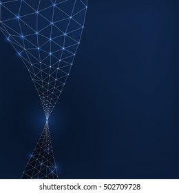 Abstract modern polygonal background. Graphic mesh backdrop with lights and thin lines. Vector illustration in dark blue and silver white colours