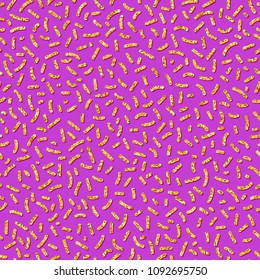 Abstract modern pop art vector seamless pattern with yellow forms in trendy memphis 80s-90s style on pink background.