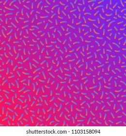 Abstract modern pop art vector seamless pattern forms in trendy memphis 80s-90s style on purple gradient background.