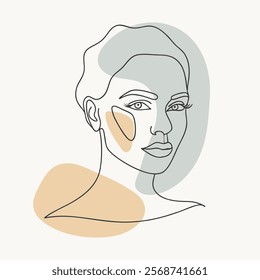 Abstract modern portrait of a beautiful young woman. Line art. Poster. Hand drawn illustration.