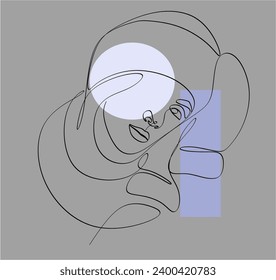 Abstract modern portraits of a woman in a cozy warm hat. Linear vector illustration.Geometric shapes. Without artificial intelligence