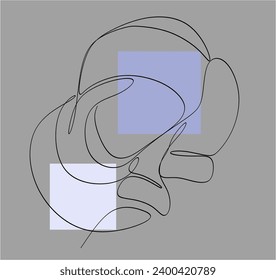 Abstract modern portraits of a woman in a cozy warm hat. Linear vector illustration.Geometric shapes. Without artificial intelligence