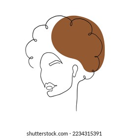 Abstract modern poster with African girl portrait. One line art female portrait vector illustration.