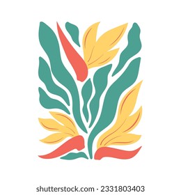 Abstract modern poster, card with bird of paradise, Strelitzia reginae. Groovy abstract vector flower art design. Organic floral doodle shapes in trendy naive boho retro hippie 60s 70s style.