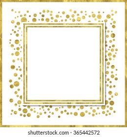 Abstract  Modern Poster With Golden Confetti, Golden Frame And Space For Text.  Vector Illustration.Shiny Cover. Texture Of Gold Foil. Festive Banner.