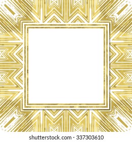 Abstract  modern poster with golden geometry pattern,frame and space for text.  Vector illustration.Shiny cover. Texture of gold foil. Festive banner.