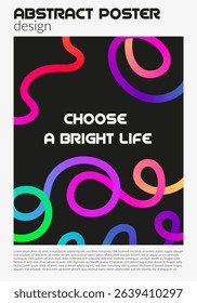 Abstract modern poster with vibrant gradient wavy line. Rainbow color swirl elements.