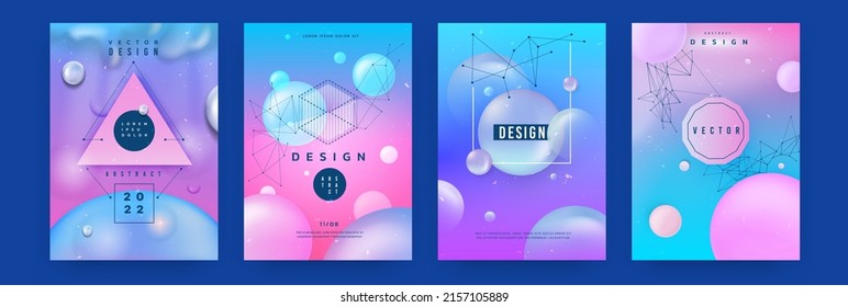 Resumen de afiches modernos. Memphis formas 3d con formas de fluido hipster. Banner creativo futurista de colores holográficos, portada de libros, marco de brillo. Fondo contemporáneo mínimo. Diseño de marca de vector