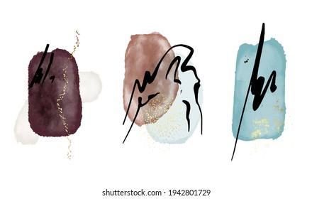 Abstract modern print set. Logo. Wall art. Poster. Business card. TEal blue brown frames. Boho beauty icon set, contemporary icons, logo design. Vector design