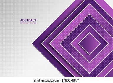 Resumen plantilla geométrica púrpura moderna con composición de formas cuadradas y patrón de puntos para fondo de textura. Diseño con espacio de copia para texto. Ilustración vectorial.