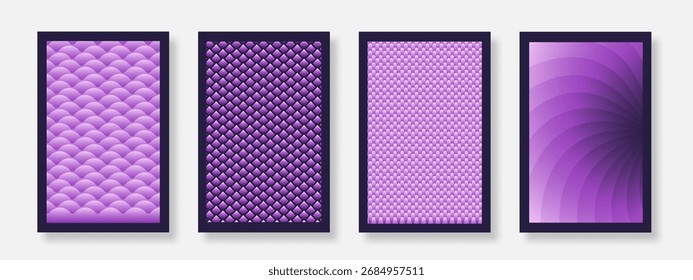Conjunto de fondo de póster de degradado púrpura moderno Abstractas. Plantilla de cubierta minimalista con diseño geométrico. Adecuado para volante, portada de libro, Anuncio, folleto y anuncios. Ilustración vectorial