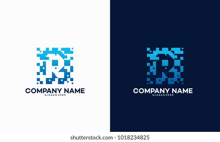 Abstract Modern R Pixel Initial logo designs vector template