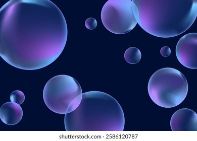 Abstract modern realistic gradient bubbles for wallpaper design. 3D gradient background. Drawing style. Trendy vector style.