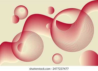 Abstract modern red background with waves and futuristic bubbles