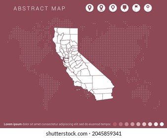 Abstract modern red map of California vector.