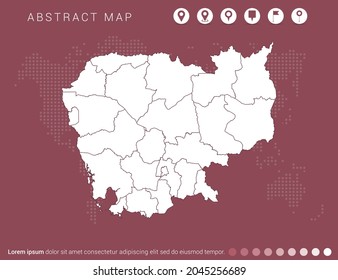 Abstract modern red map of Cambodia vector.
