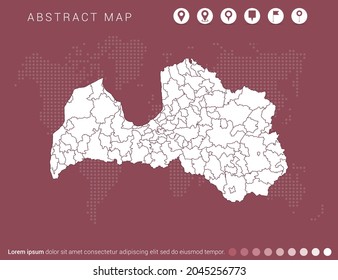 Abstract modern red map of Latvia vector.