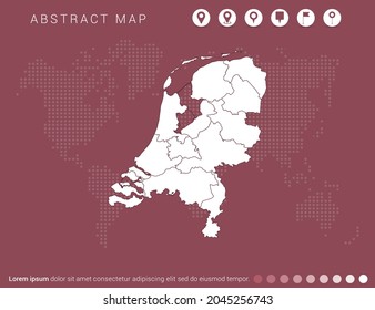 Resumen del mapa rojo moderno del vector de Holanda.