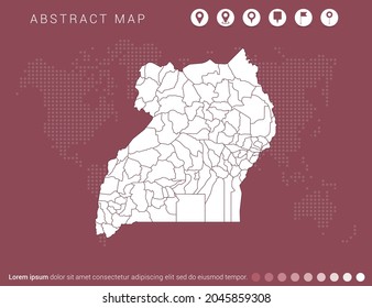 Abstract modern red map of Uganda vector.