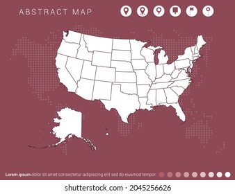 Resumen del mapa rojo moderno del vector Estados Unidos de América (EE.UU.).