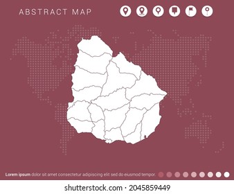 Abstract modern red map of Uruguay vector.