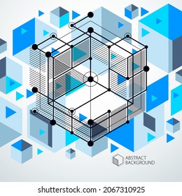Resumen de fondo 3D retro moderno, formas geométricas futuristas ilustración vectorial. Esquema abstracto del motor o del mecanismo de ingeniería.