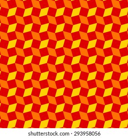 Abstract modern rhombus and square shapes seamless pattern of red, orange and yellow colors
