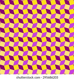 Abstract modern rhombus and square shapes seamless pattern of purple, violet and yellow colors