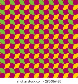 Abstract modern rhombus and square shapes seamless pattern of purple, orange and green colors