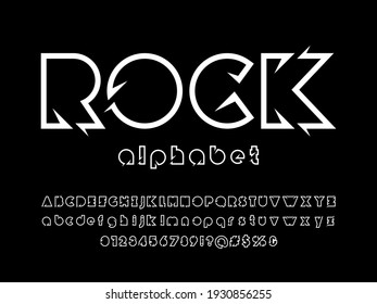 Abstract modern rock style alphabet design with uppercase, lowercase, numbers and symbols