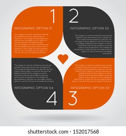 Abstract modern rounded mono orange square infographics options banner with tiny heart. Vector illustration.