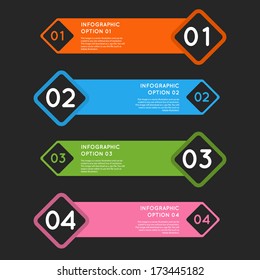 Abstract modern rounded squares infographics options banner. Vector illustration with dark background.