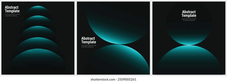Abstract modern sci fi gradient poster background vector set. Geometric prism shapes collection. Ideal design for social media, cover, banner, flyer, sign board. Black background. Neon